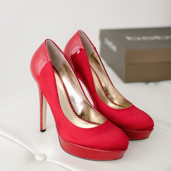 Bebe Red Satin Jeremy Platform Pumps 8.5 New in Box - Picture 13 of 13